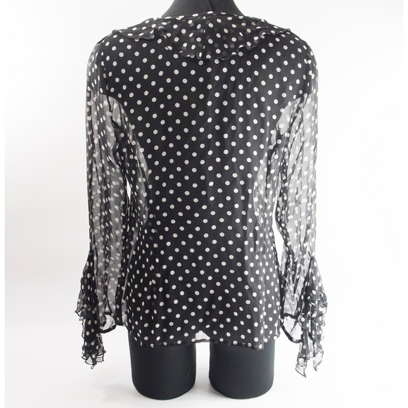 Carlo Colucci Ruffle Tuxedo Polka Dot Silk Blouse - Picture 5 of 5